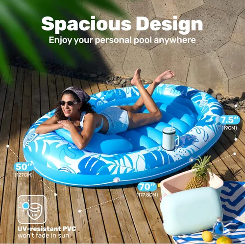 Miniatura 3 de Sloosh Flotador inflable para piscina, flotador ovalado de 70 x 50 pulgadas para adultos, flotadores de balsa para piscina, tumbona personal
