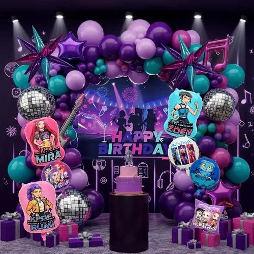Miniatura 3 de 7 piezas de globos de aluminio de chicas Kpop, personajes Rumi, Mira, Zoey, cantantes pop de foil de aluminio para suministros de decoración
