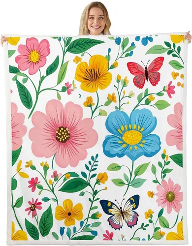Miniatura 32 de Feelyou Manta de Felpa para Niños con Dibujos de Perros para Cama de Sofá, Manta Sherpa de Perro de Dibujos Animados para Niñas, Rosa, Floral