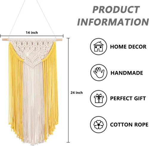 Miniatura 2 de RLoncomix Macramé para colgar en la pared, decoración de pared tejida de algodón, bohemio, elegante, tapiz de macramé para dormitorio, sala