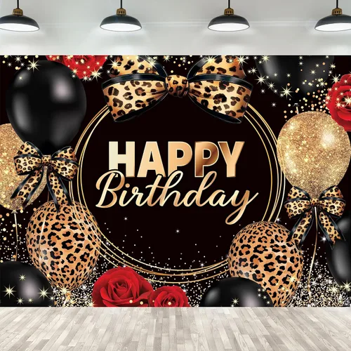 Miniatura 16 de Telón de fondo de feliz cumpleaños negro y rosa de 7 pulgadas de ancho x 5 pies de alto, tela de poliéster, globos de lazo femenino, pastel
