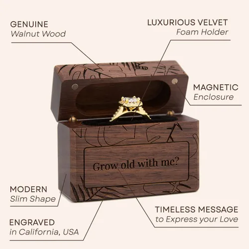 Miniatura 23 de MUUJEE You Are My Universe Engraved Wooden Ring Box, Slim Engagement Proposal Ring Holder, Wedding Ceremony Ring Bearer Box, Fiance Gift Ideas