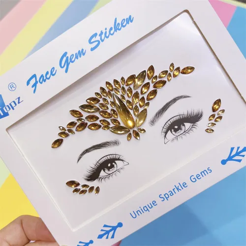 Miniatura 5 de Topz - Joyas de cara dorada para maquillaje de Halloween, festivales, boda, cara, gemas temporales, tatuajes de sirena, carnaval, cara, calcomanías