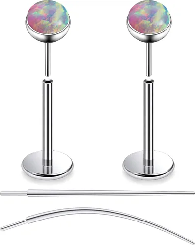 Miniatura 13 de F136 - Aretes de titanio 20/18/16G sin rosca, con parte trasera plana, multicolor, ópalo, nariz, labret Medusa Monroe, piercing con forma cónica