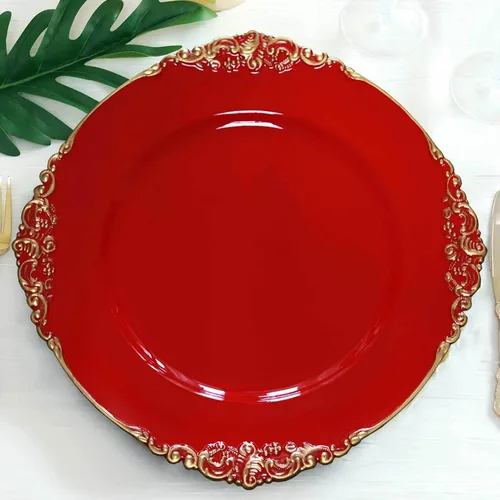 Miniatura 17 de Efavormart - Paquete de 6 platos barrocos redondos de oro rosa de 13 pulgadas, borde en relieve de hojas, perfecto para decoración de catering
