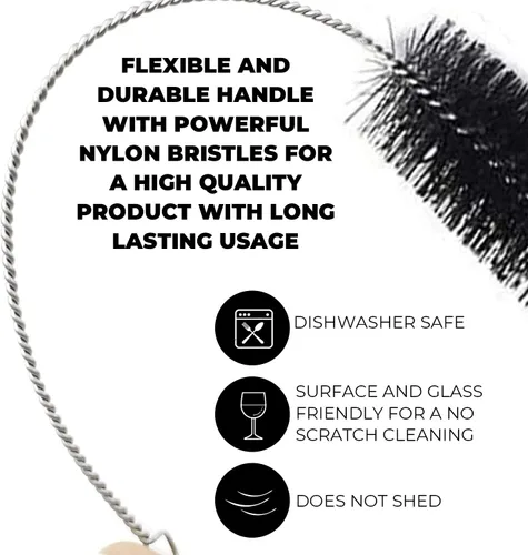 Miniatura 2 de Juego de cepillos de limpieza de tubos de 10 pulgadas, paquete de 10 cepillos de paja de nailon extralargos con asas flexibles para botellas, Negro