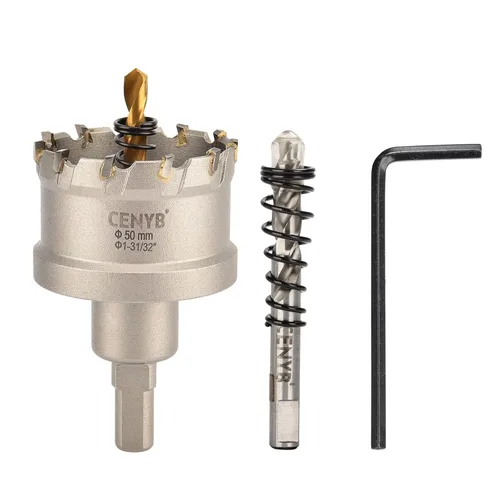 Miniatura 60 de 10 piezas (16-54 mm) Kit de sierra perforadora de carburo TCT para metales duros. Incluye 2 brocas de titanio, 1 broca piloto escalonada y 2 llaves