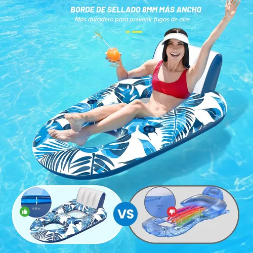 Miniatura 3 de JCLEAL Flotadores de piscina para adultos de 1-2-3 personas, tumbona inflable extra grande, silla reclinable reclinable con respaldo, reposapiés
