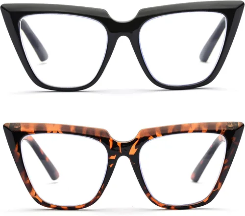 ZUVGEES Gafas de lectura elegantes de gran tamaño con bloqueo de luz azul CatEye para mujer, marcos de anteojos grandes, lentes grandes, lectores de
