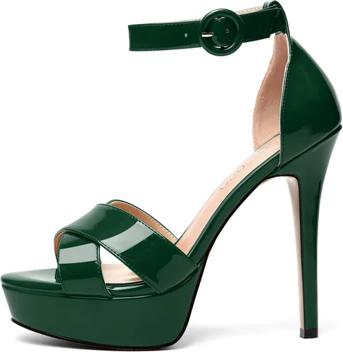 Miniatura 44 de MODENCOCO Sandalias de boda con correa de tobillo sexy para mujer, con plataforma y puntera abierta, tacón de aguja y tacón alto, zapatos de vestir