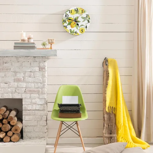 Miniatura 2 de Britimes Reloj de pared redondo silencioso sin tictac, funciona con pilas, 10 pulgadas, decoración del hogar de limón de verano para sala de estar