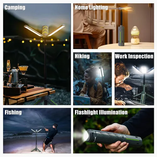 Miniatura 7 de Luces de campamento recargables con soporte, luces de trabajo telescópicas inalámbricas con 3 cabezales de lámpara LED, linterna de trípode