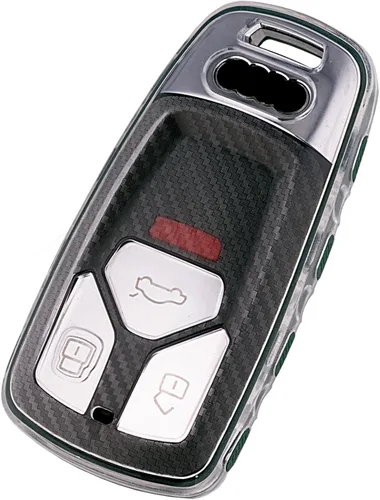Funda de llavero TANGSEN TPU Compatible con Audi A4 A5 A6 Q5 Q7 R8 RS4 S5 SQ5 SQ7 TT TTS Textura de Fibra de Carbono Transparente Carcasa Protectora