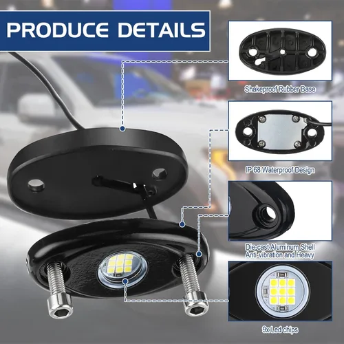 Miniatura 3 de Macarrie 12 Pods Luces LED Rock para Coche SUV Luces Underglow Impermeables Neón Trail Rig Lámpara Iluminación para Camión Motocicleta Barco ATV UTV