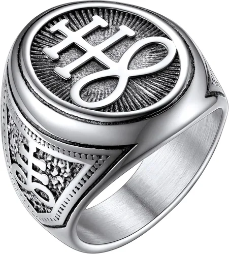 FaithHeart Anillo de cabra baphomet de joyería satánica, sigilo de Lucifer, símbolo de Satanás, para hombres y mujeres, tamaño 7891011121314