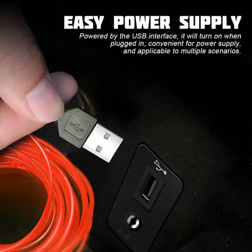 Miniatura 2 de Tira de luces LED de cable EL, tira de luz de neón automática USB de 10 pies/3M con borde de costura, kits de iluminación ambiental