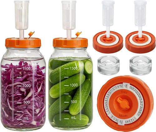Miniatura 9 de Kit de fermentación para frasco de fermentación de boca ancha, 4 pesos de vidrio, 4 tapas con marcador de fecha, 4 esclusas (sin frascos) Kit