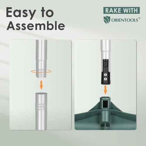 Miniatura 2 de ORIENTOOLS Rastrillo de césped artificial, rastrillo de césped curvado con mango de acero ajustable de 4 secciones de 30 a 53 pulgadas, cepillo