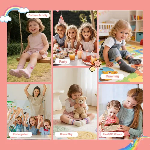 Miniatura 6 de Calcetines para niña pequeña con agarre loco para niños, calcetines antideslizantes y bonitos de 0-6 6-12-18 meses 1-3T 4T 5T