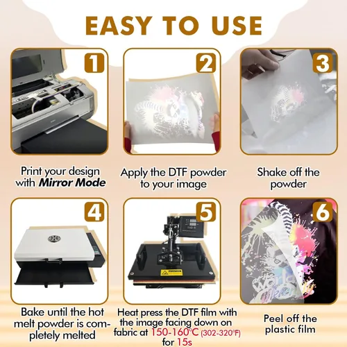 Miniatura 6 de A-SUB Rollo de película de transferencia DTF, película DTF de 13 pulgadas x 32.8 pies para sublimación o impresora de inyección de tinta DTF, papel