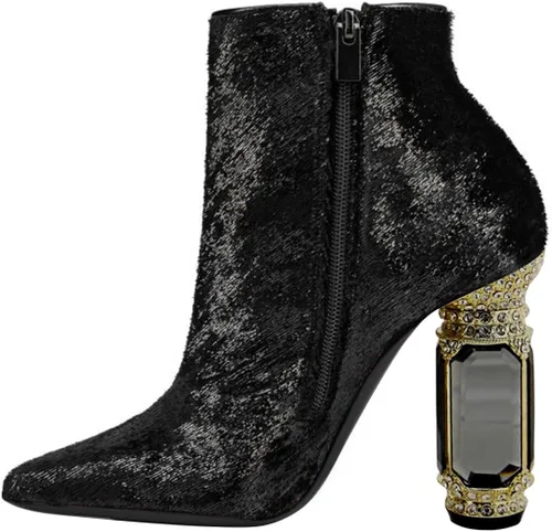 Miniatura 59 de FSJ Botas de tacón alto con punta puntiaguda para mujer, con tacón alto, con cremallera lateral brillante, estilo casual, para uso diario, zapatos