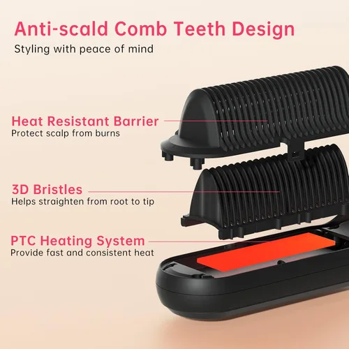 Miniatura 3 de Cepillo alisador de cabello con 9 temperaturas, cepillo alisador iónico negativo para el cuidado de la liebre, peine alisador de cerámica con diseño