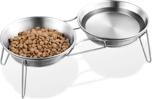 Miniatura 8 de Cuencos elevados para gatos, 5.9 pulgadas de ancho, tazones de comida para gatos de acero inoxidable con soporte de metal sin estrés de bigotes