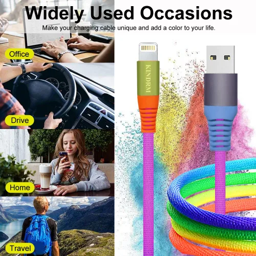 Miniatura 7 de Cable de carga para iPhone, [certificado MFi de Apple] 3 pies colorido gradual USB A a Lightning cable de carga rápida de nailon trenzado
