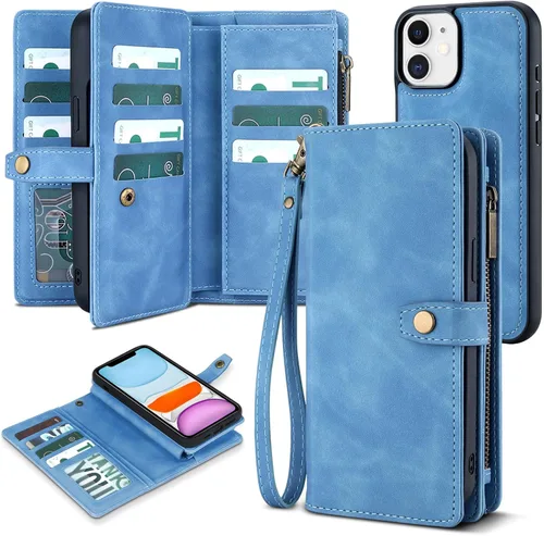 Miniatura 16 de TwoHead Funda tipo cartera para iPhone 11 con tarjetero y funda magnética desmontable para teléfono, funda de piel sintética para mujeres/hombres