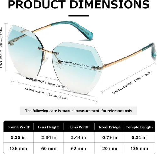 Miniatura 4 de AEVOGUE - Los lentes de sol para mujer sin bordes lentes de corte de diamante de tamaño grande AE0534