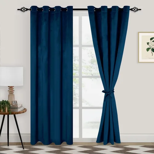 Miniatura 70 de XWZO Cortinas de terciopelo azul de 63 pulgadas de largo, elegantes cortinas de lujo suaves para sala de estar, aislamiento térmico, oscurecimiento