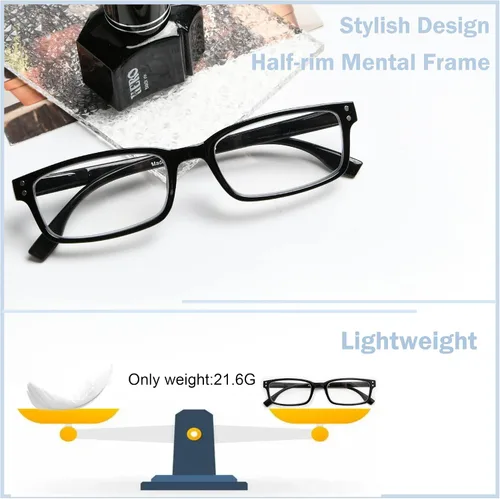 Miniatura 4 de GUD 4 pares de anteojos de lectura de estilo clásico, cómodos anteojos para lectura para mujeres y hombres (2 negros + 2 DEMI, 0.50)
