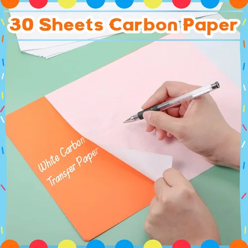 Miniatura 7 de Outus Paquete de 30 papeles de carbono para trazar, papel de calco de copia de carbono grafito para lienzo de madera (8.5 x 11 pulgadas, blanco)