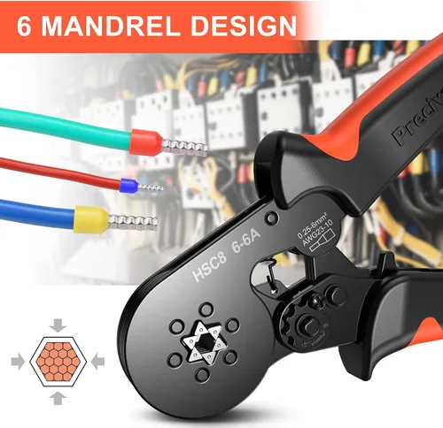 Miniatura 3 de Preciva - Herramienta de prensado de virola hexagonal, dientes de sierra autoajustables, para terminales de alambre de trinquete para virola