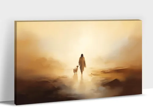 Miniatura 41 de Arte de pared en lona de Jesús y Cordero, Imagen de Jesús Corriendo tras la Oveja Perdida, Arte de pared religioso de Jesús Dejando las 99, Pinturas