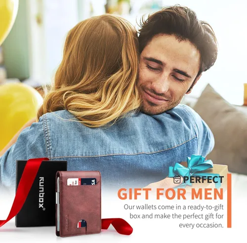Miniatura 38 de RUNBOX - Carteras delgadas para hombre, cartera de piel con pinza para el dinero, cartera de bolsillo frontal con bloqueo RFID, tarjetero