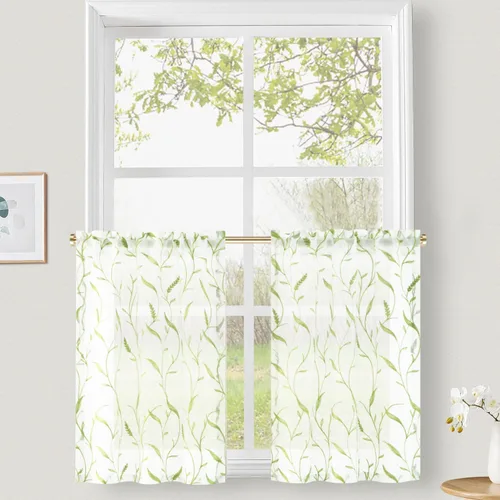 Miniatura 15 de VOGOL Juego de cortinas transparentes bordadas y cenefas para sala de estar, con bolsillo para barra blanca, par de cortinas traslúcidas