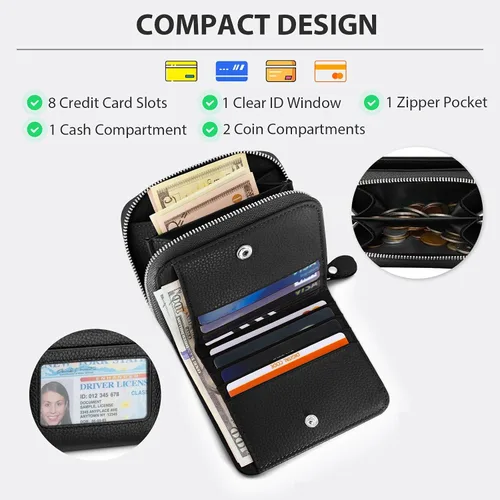 Miniatura 2 de XINNSTAR Billetera pequeña genuina para mujer, tarjetero delgado con bloqueo RFID con ventana para identificación, monederos compactos para mujer
