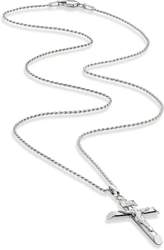 Miniatura 2 de Miabella Rhodium Plated 925 Sterling Silver Small or Large Crucifix Cross Necklace for Men Women Cross Pendant with Rope Chain Made in Italy