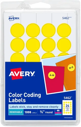 Avery Etiquetas autoadhesivas extraíbles para imprimir/escribir, 0.75 pulgadas de diámetro, amarillas, 1,008 por paquete (5462)