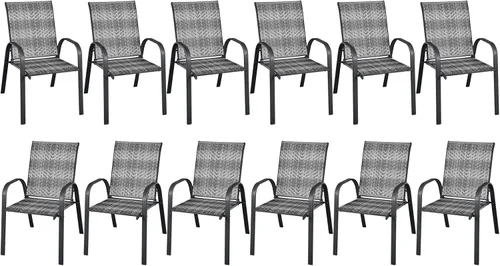 Miniatura 11 de Tangkula Juego de 6 sillas de comedor apilables de mimbre para patio, sillas de comedor de ratán de polietileno para exteriores con marco de metal