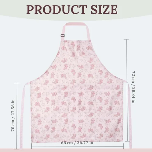 Miniatura 2 de Kitchen Apron, Double Sided Floral Adjustable Waterproof Apron with 2 Pockets for Baking, Salon, BBQ for Mom Wife