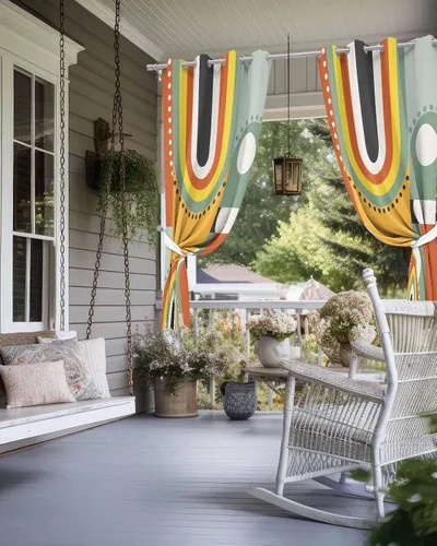 Miniatura 4 de Abstract Orange Outdoor Curtains for Patio Waterproof Drapery,Grommet Window Curtain Living Room,Bedroom,Doorway,Kitchen,Cafe,Porch,Cabana Drapes