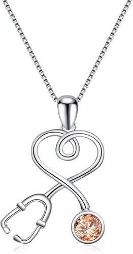 AOBOCO Collar de estetoscopio de plata de ley adornado con cristales de Austria, regalos de la semana de la enfermera de graduación 2023, joyería