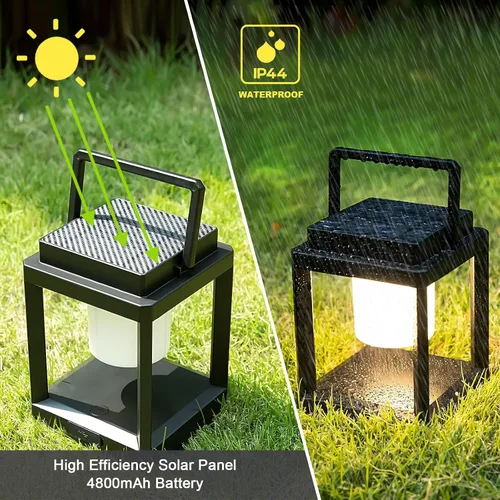 Miniatura 4 de Lámpara de mesa solar para exteriores, luz recargable inalámbrica para patio, linterna LED portátil con control táctil, 3 niveles de brillo, 4800