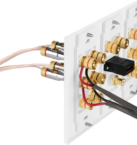Miniatura 7 de Fosmon HD8006 placa de pared de 3 grupos para sonido envolvente 7.1 de Home Theater con uniones de cobre chapadas en oro. Blanco