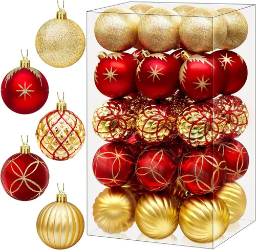 Miniatura 8 de DeckTheHalls Adornos de bolas de Navidad, 30 piezas de 2.5 pulgadas irrompibles, bolas de decoración navideña para colgar en el árbol de Navidad