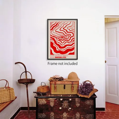 Miniatura 5 de Medpol Lienzo retro rojo abstracto de ojos para pared, póster hippie trippy, citas de afirmación, decoración de pared de los años 60 y 70
