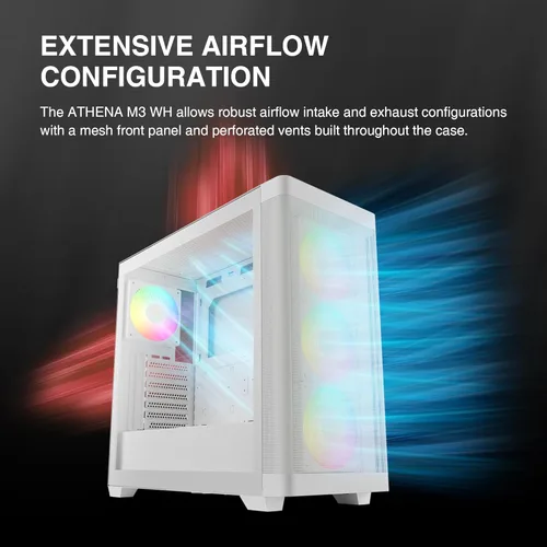 Miniatura 3 de GAMDIAS Caja de Computadora ATX de Torre Media Blanca con Vidrio Templado, Caja para PC de Juegos Soporta Dual 360mm AIO/Radiador, Ventiladores