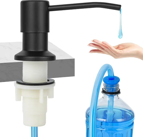 Miniatura 9 de Dispensador de Jabón para Fregadero de Cocina (Níquel Cepillado), Dispensador de Jabón de Acero Inoxidable para Encimera con Bomba y Kit de Tubo